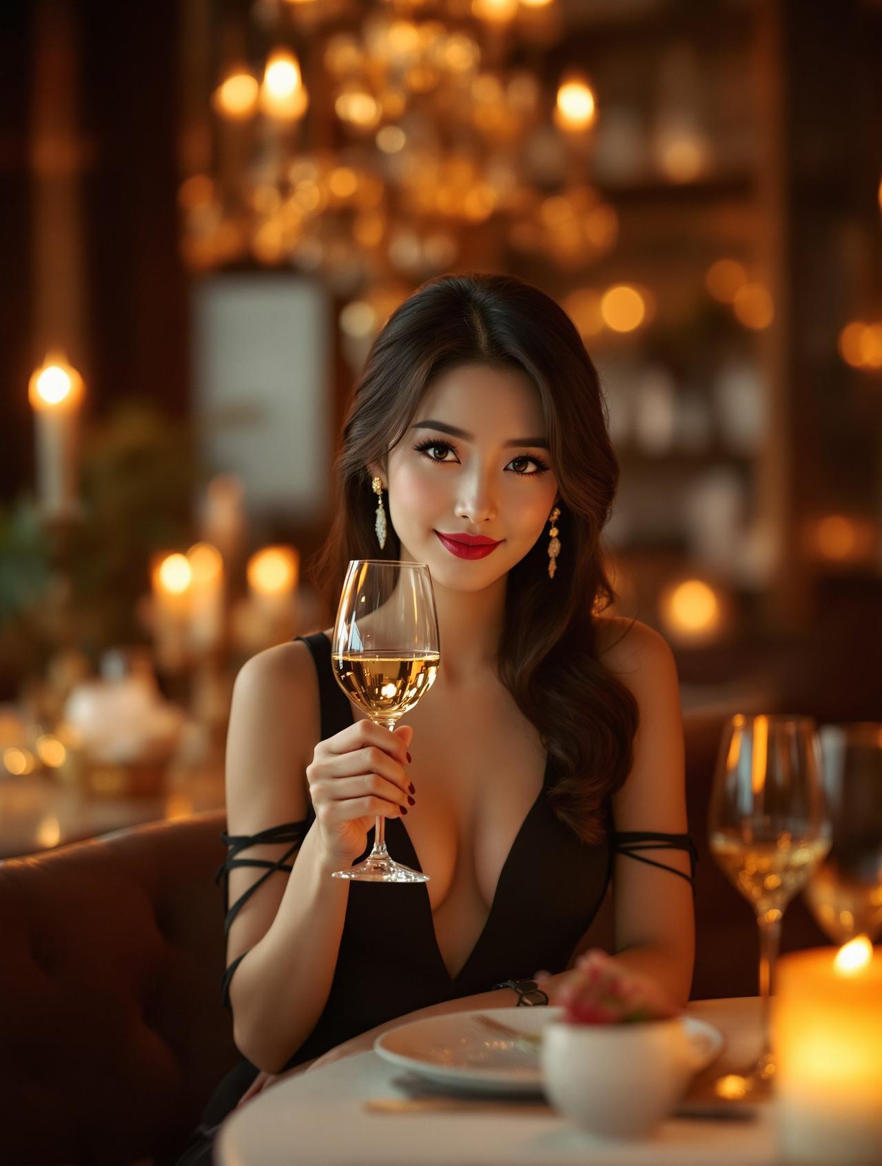 红酒佳人 - 在高档酒吧手持红酒杯的优雅女性 - 每日福利
