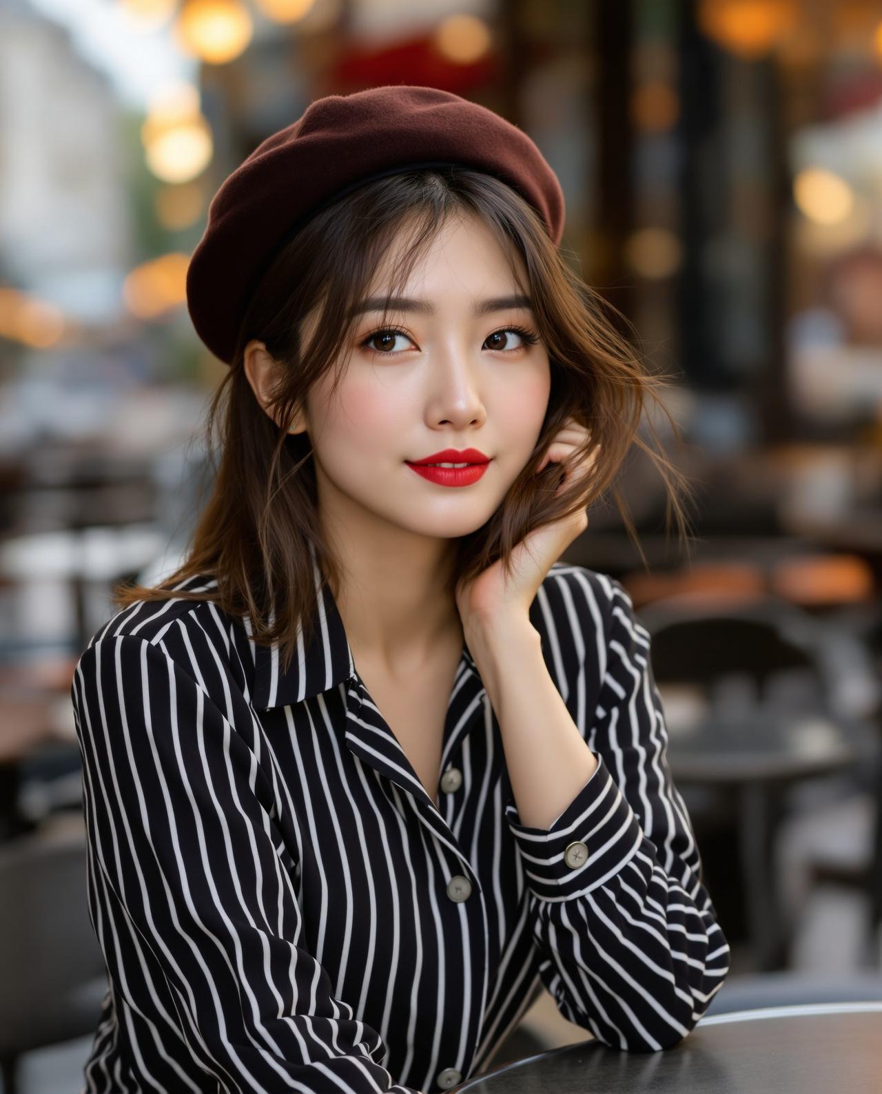法式浪漫 - 身着法式时尚风格的中国女性在户外咖啡馆 - 每日福利